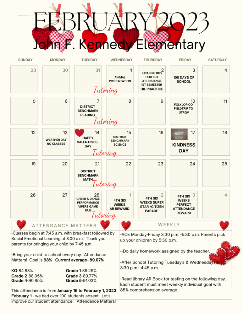 February 2023 JFK Monthly Calendar
