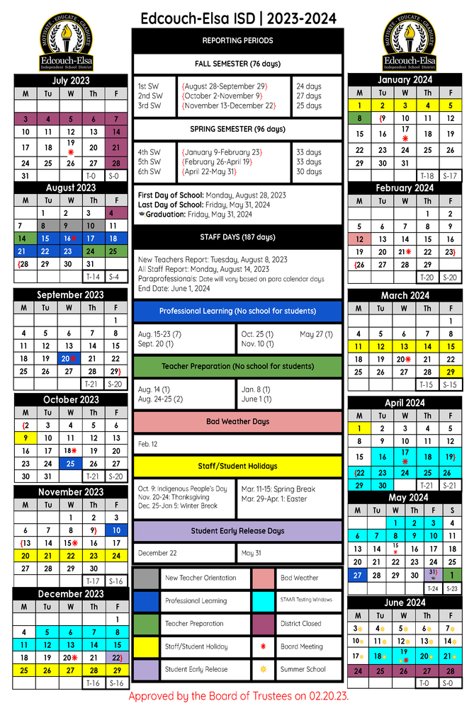 New Academic Calendar 2023-2024