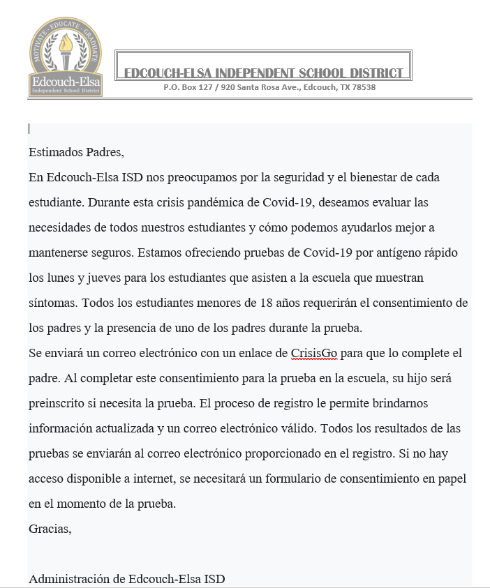 Covid Parent Letter