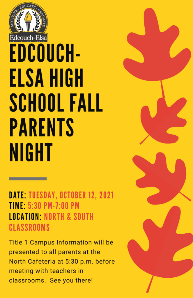 EEHS Fall Parents Night tonight at 5:30 p.m.