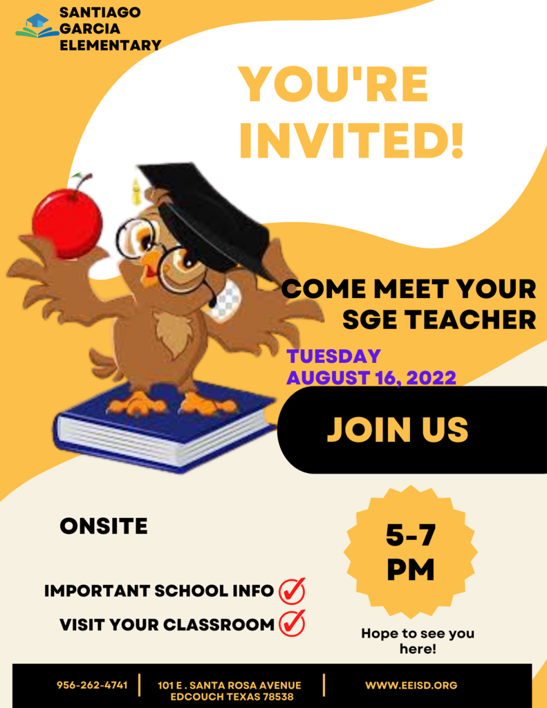 Santiago Elementary Invites You! Come Meet You're SGE Teacher